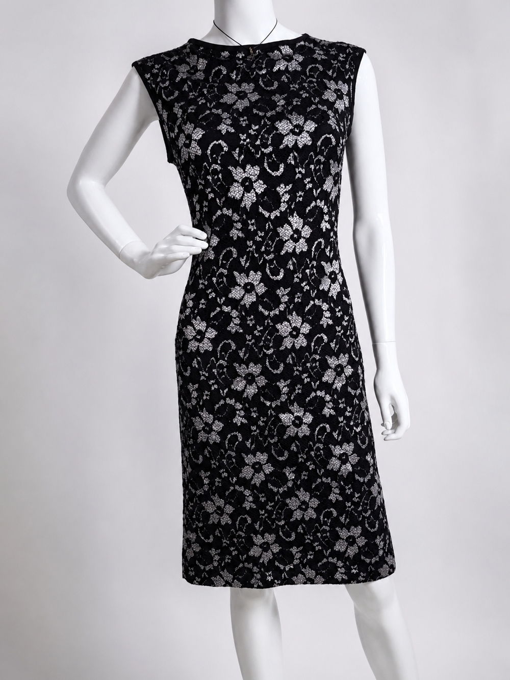 Classic Black and Silver Lace Sheath Dress